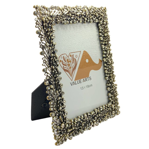 Brass Rectangular Picture Frame, Austrian Crystals, Tabletop, Holds 5 x 7 Photo - Picture 5 of 5
